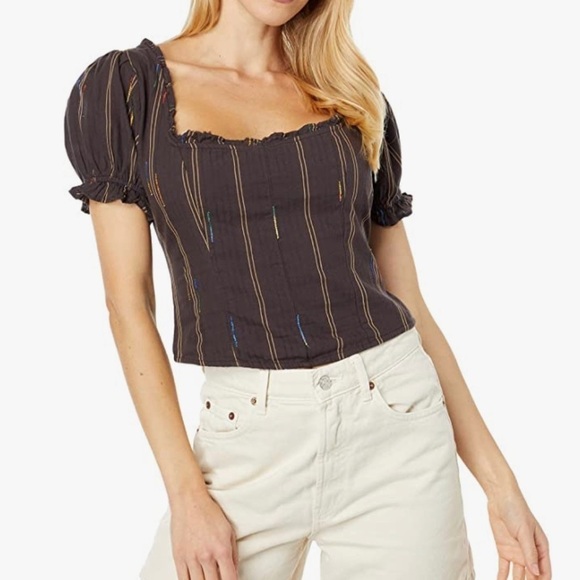 Free People Serotonin Corset short sleeve tie on back printed allover top - Picture 1 of 10